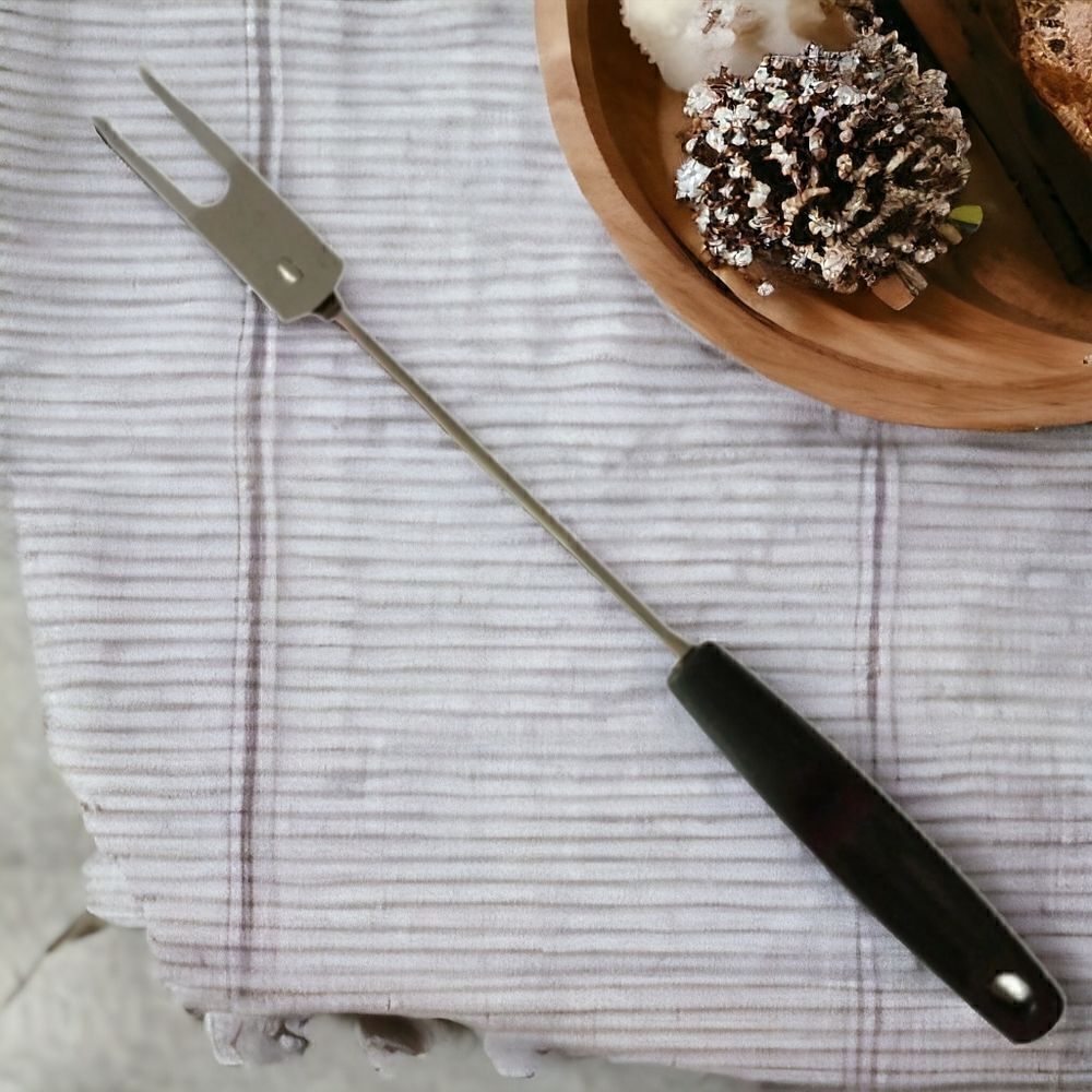 Vintage FOLEY Meat‎ Fork Chrome Plated Carving Serving Black Handle USA Retro